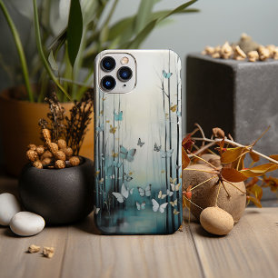 Case-Mate iPhone Case Aquarelle, Papillons blancs en Forêt Bleue