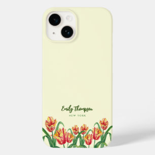 Coque Pour iPhone 14 Aquarelle Parrot Jaune Tulipes Art Floral