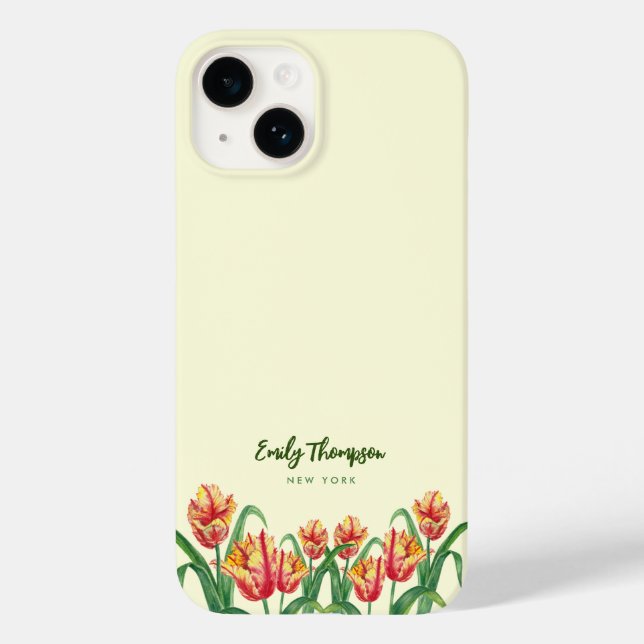 Coques Case-Mate iPhone Aquarelle Parrot Jaune Tulipes Art Floral (Verso)