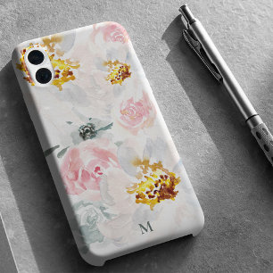 Coque Pour iPhone 16 Aquarelle personnalisée Airy Floral Art Monogramme