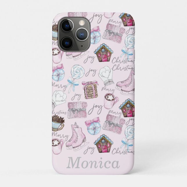 Coques Case-Mate iPhone Aquarelle personnalisée Éléments de Noël rose (Dos)