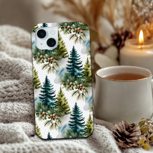 Coque iPhone 15 Mini Aquarelle Pine Motif Elégant hiver