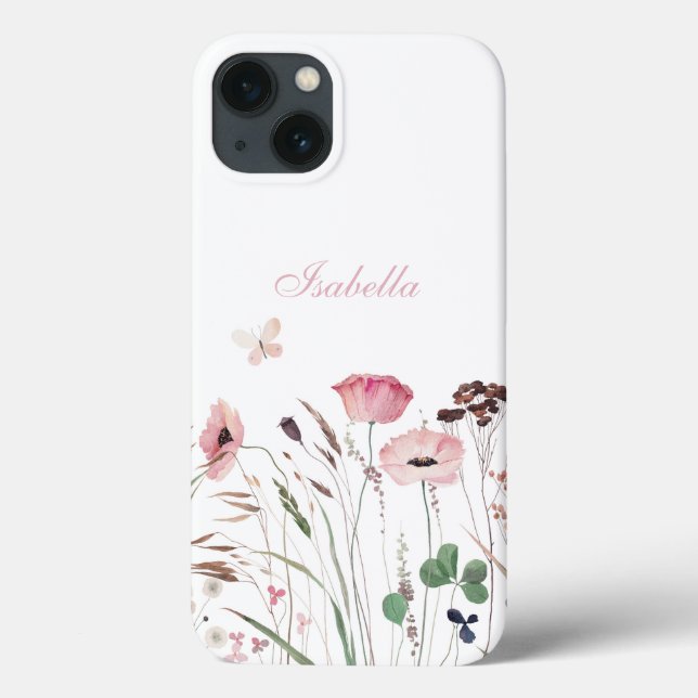 Coques Case-Mate iPhone Aquarelle Pink Poppy Meadow Nom personnalisé (Verso)