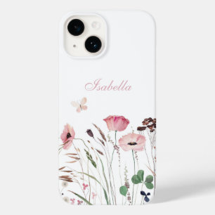 Coque Pour iPhone 14 Aquarelle Pink Poppy Meadow Nom personnalisé