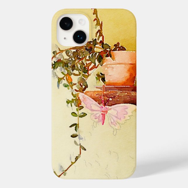 Coques Case-Mate iPhone Aquarelle Plante pointillé et papillon (Verso)