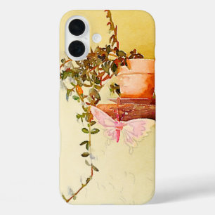 iPhone 16 Plus Case Aquarelle Plante pointillé et papillon