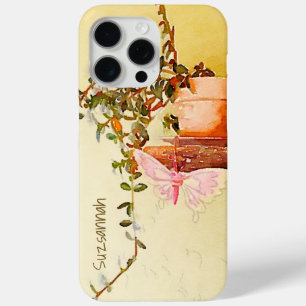 Coque iPhone 15 Pro Max Aquarelle Plante pointillé Nom personnalisé