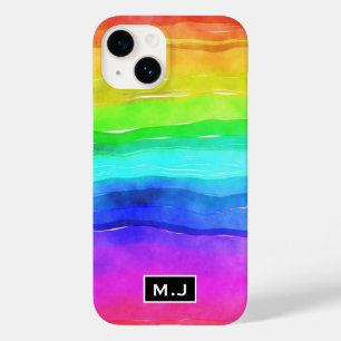 Coque Pour iPhone 14 Aquarelle Rainbow Strips Monogramme