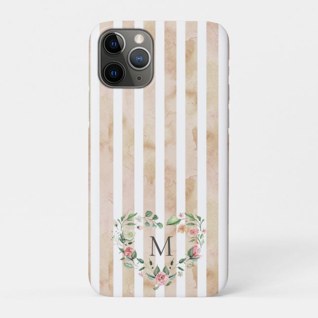 Coques Case-Mate iPhone aquarelle rayures fleurie couronne monogramme (Dos)