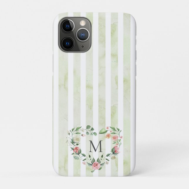 Coques Case-Mate iPhone aquarelle rayures fleurie couronne monogramme (Dos)