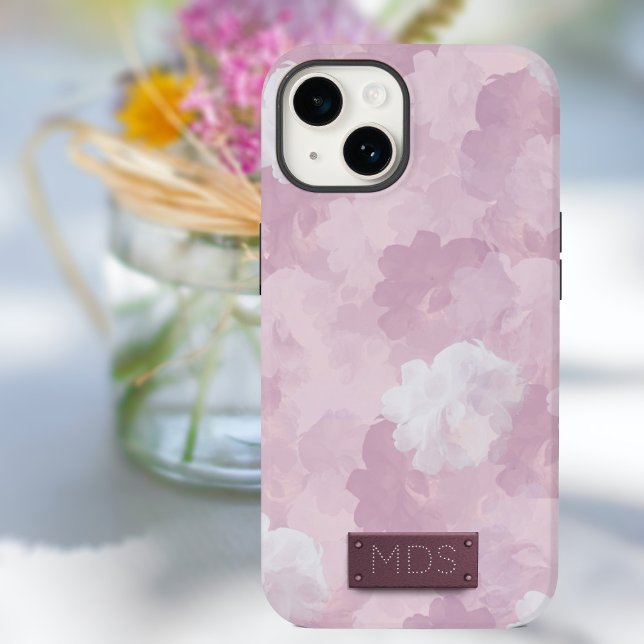 Coques Case-Mate iPhone Aquarelle romantique rose pâle Monogramme floral (A pretty blush pink floral phone case with space for your initials)