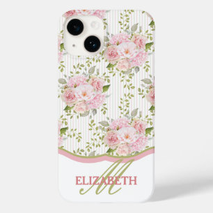 Coque Pour iPhone 14 Aquarelle rose bouquets floraux Motif Monogramme