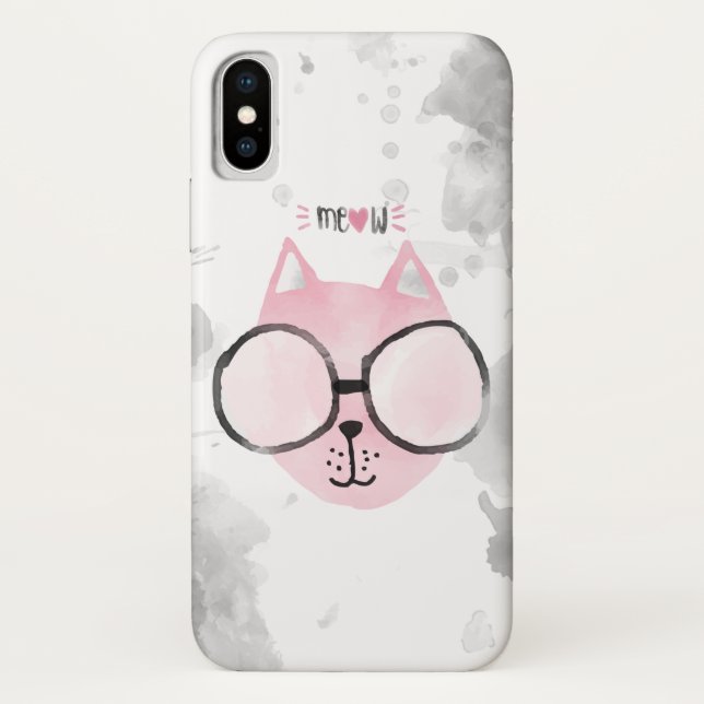 Coques Case-Mate iPhone Aquarelle rose chat cool Meow (Dos)