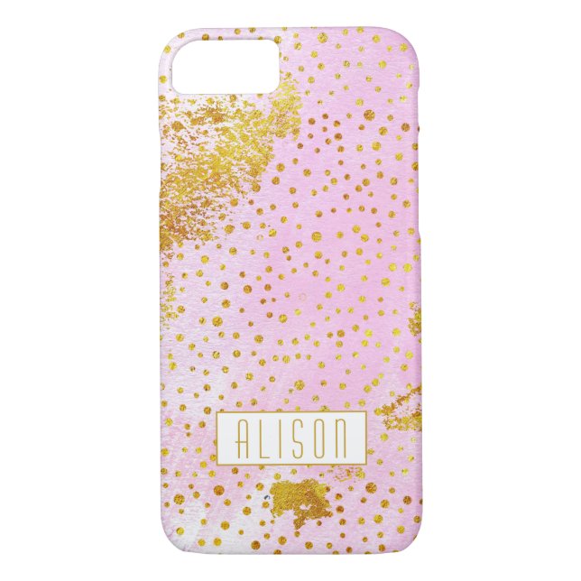 Coques Case-Mate iPhone Aquarelle rose et confetti en feuille d'or (Dos)