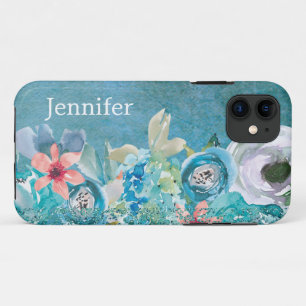 Case-Mate iPhone Case Aquarelle rose et turquoise florale personnalisée
