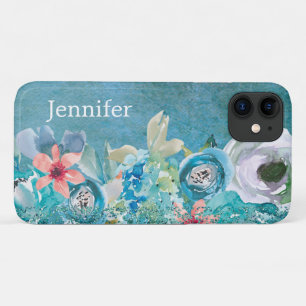 Case-Mate iPhone Case Aquarelle rose et turquoise florale personnalisée