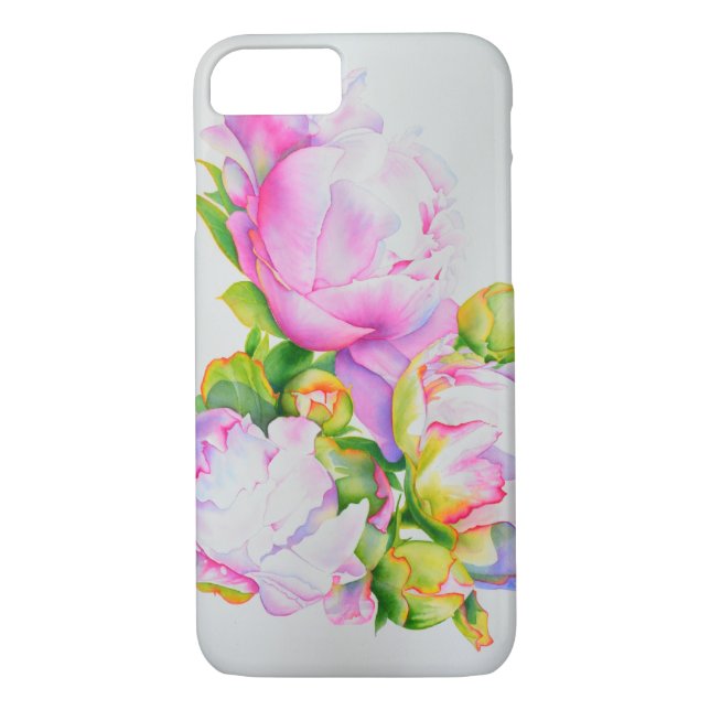 Coques Case-Mate iPhone Aquarelle rose fleurie rose pivoines blanc floral (Dos)