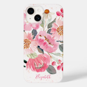 Coque Pour iPhone 14 Aquarelle rose Fleurs de Jardin