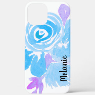 Case-Mate iPhone Case Aquarelle Rose Floral Bleu pourpre Monogramme