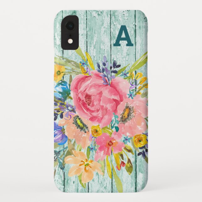 Coques Case-Mate iPhone Aquarelle Rose Floral Spray avec initial (Dos)