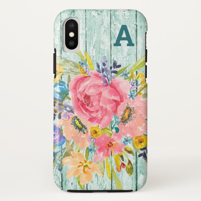 Coques Case-Mate iPhone Aquarelle Rose Floral Spray avec initial (Dos)