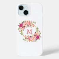 Aquarelle rose Floral Wreath Monogram