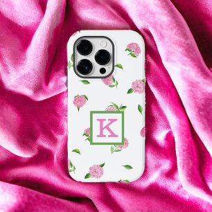 Coque Pour iPhone 14 Pro Aquarelle rose Hydrangée Monogramme