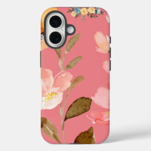 Coque Pour iPhone 16 Aquarelle rose monogramme