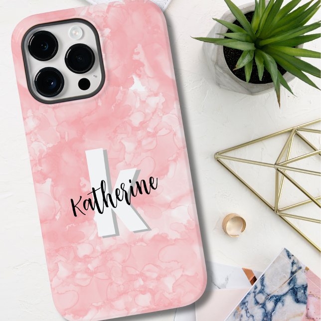 Coques Case-Mate iPhone Aquarelle rose Monogramme initial (Simple Pink Watercolor Initial Monogram Case-Mate iPhone 14 Pro Max Case)