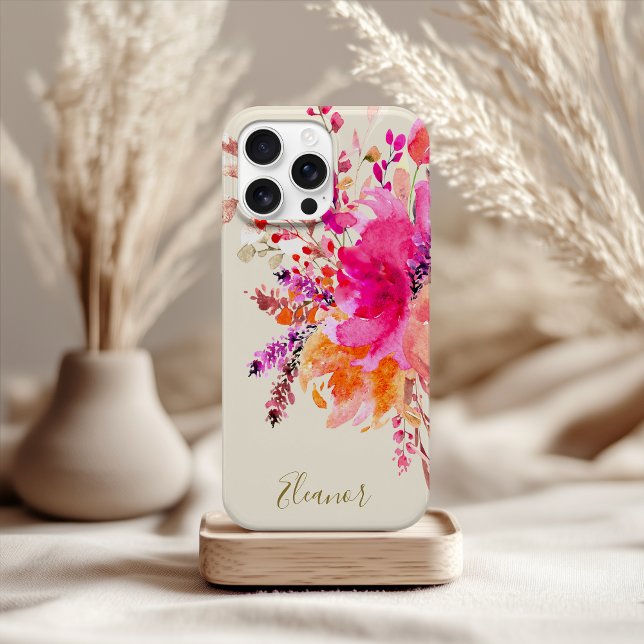 Coques Case-Mate iPhone Aquarelle rose or Floral Nom personnalisé (Créateur téléchargé)