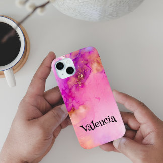 Coque iPhone 15 Mini Aquarelle rose pâle Romance Nom personnalisé