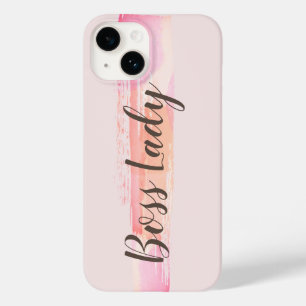 Coque Pour iPhone 14 Aquarelle rose Peach Paint Strokes Boss Lady
