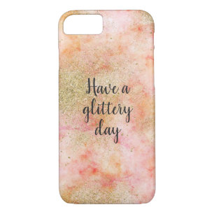 Coque iPhone 7 Aquarelle rose Peachy Parties scintillant Gold Fau