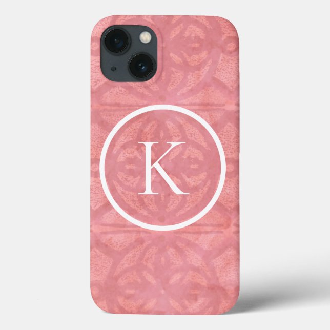 Coques Case-Mate iPhone Aquarelle rose Roue Batik Avec Initiale (Verso)