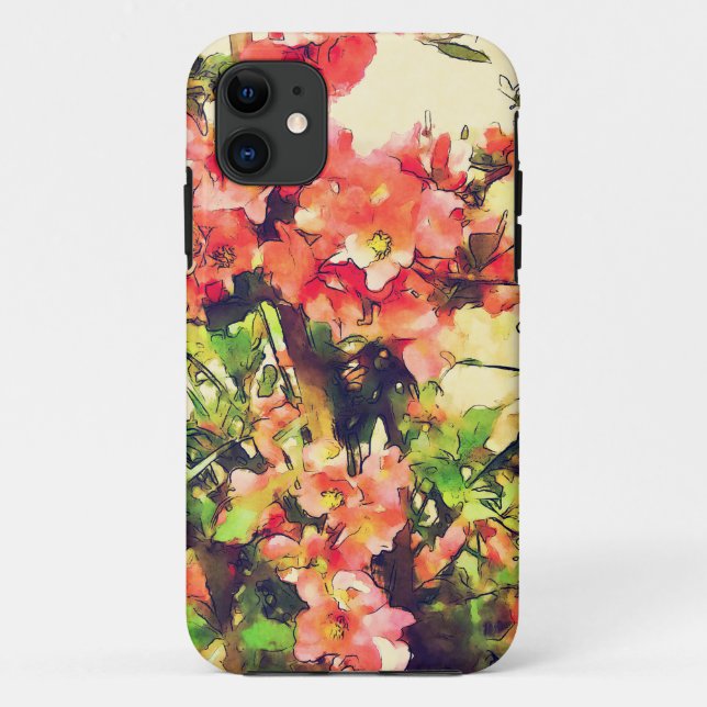 Coques Case-Mate iPhone Aquarelle rose rouge Motif floral 1 (Dos)