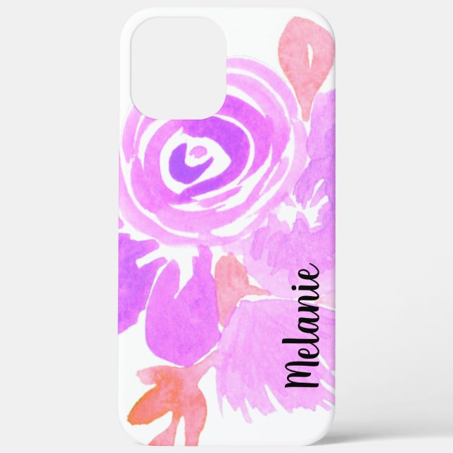 Coques Case-Mate iPhone Aquarelle Rose vert rose violet monogramme (Verso)