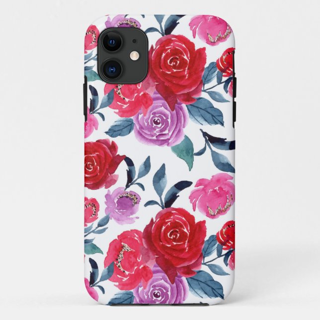 Coques Case-Mate iPhone Aquarelle rouge pourpre Floral (Dos)