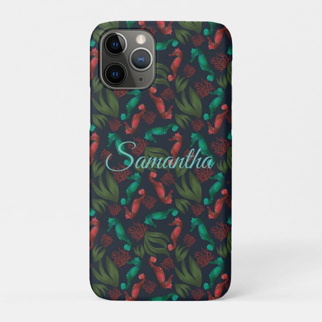 Coques Case-Mate iPhone Aquarelle Seahorse Bleu Nautique Personnalisé (Dos)