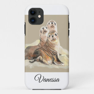 Case-Mate iPhone Case Aquarelle Seal mignon Animal Famille Nom personnal