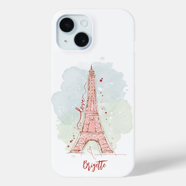 Coques Case-Mate iPhone Aquarelle Sketchy Doodle Eiffel Tower Monogramme (Verso)
