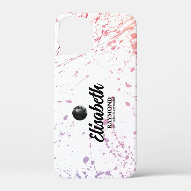 Coques Case-Mate iPhone Aquarelle Splatter Photo et nom iPhone 12 Mini (Verso)