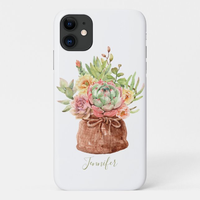 Coques Case-Mate iPhone Aquarelle Succulente Florale Botanique Personnalis (Dos)
