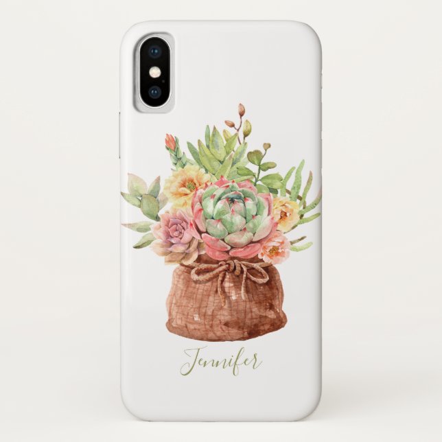 Coques Case-Mate iPhone Aquarelle Succulente Florale Botanique Personnalis (Dos)