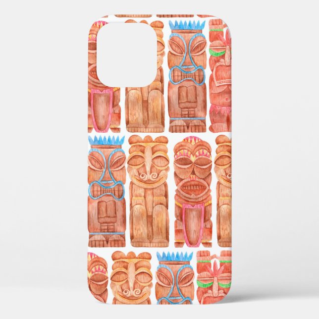 Coques Case-Mate iPhone Aquarelle tiki hawaii totem sans couture motif (Verso)
