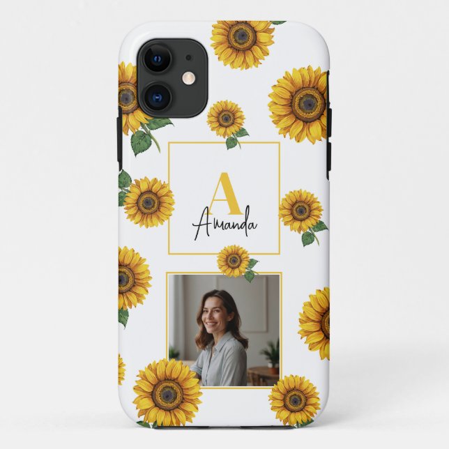 Coques Case-Mate iPhone Aquarelle Tournesol jaune Monogramme Maman (Dos)