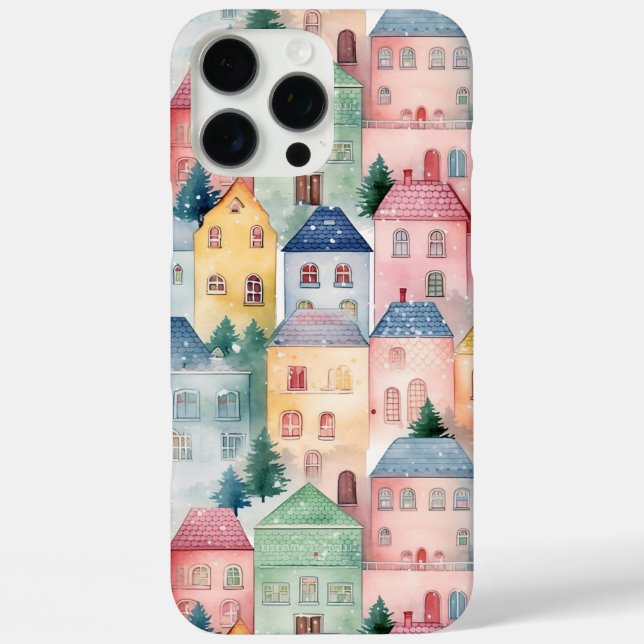 Coques Case-Mate iPhone Aquarelle transparente motif avec maisons (Verso)