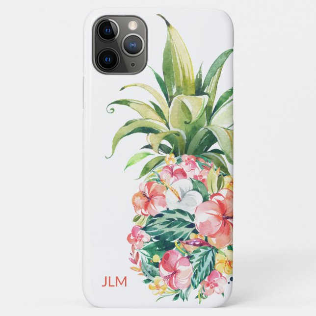 Coques Case-Mate iPhone Aquarelle tropicale Ananas floral avec initiales (Dos)