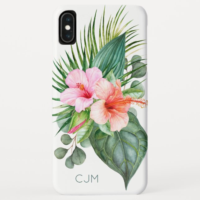 Coques Case-Mate iPhone Aquarelle tropicale Hibiscus avec Monogramme (Dos)