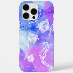 Coques iPhone 16 Pro Max Aquarelle tropicale Hippocampes Poissons Vie marin