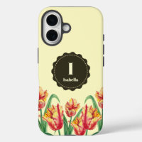 Aquarelle Tulipes de perroquets jaunes Monogramme 